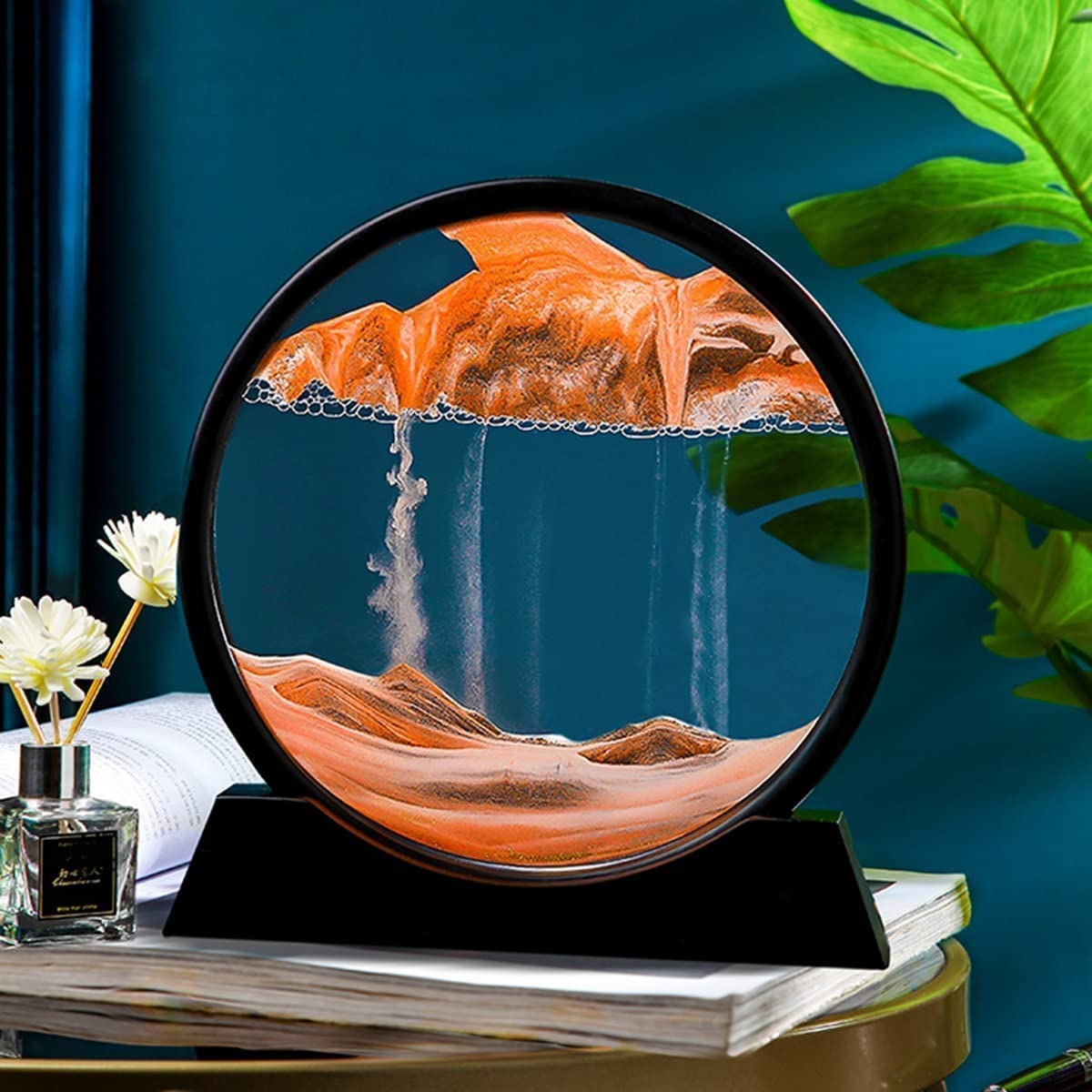 3D Moving Sand Art Picture Round Glass Frame | Dynamic Flowing Sandscape Decor | Rotating Quicksand Art Display | Relaxing Desktop Ornament for Home Office Living Room Bedroom | Creative Gift & Stress Relief Decoration